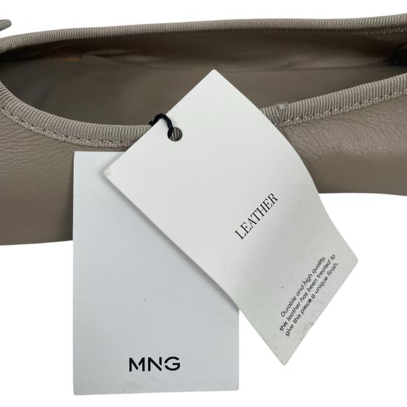 Mango MNG Leather Ballet Flats with Bow Detail Beige Size 38/US 7.5 - Picture 12 of 12